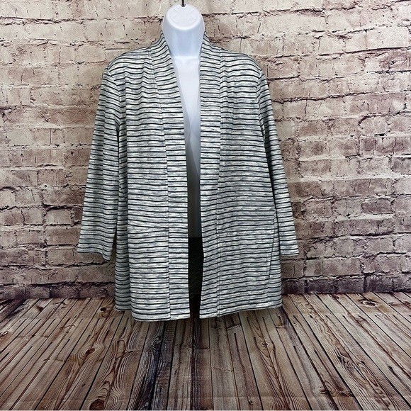T by Talbots Teal Stripe Long Sleeve Open Cardigan - Picture 1 of 9